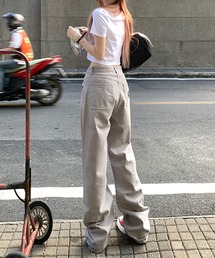 アメリカ風ゆったりロング丈デニムパンツ