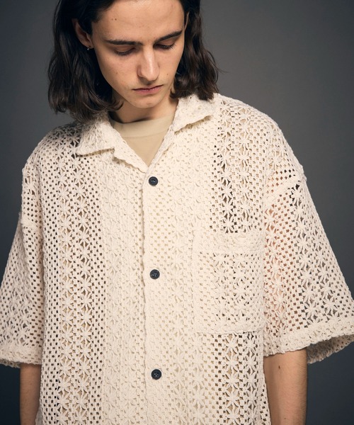 MAISON SPECIAL（メゾンスペシャル）の「《UNISEX》Crochet Like Mesh Prime-Over Short Sleeve Shirt/クロシェライクメッシュプライムオーバーショートスリーブシャツ【MAISON SPECIAL/メゾンスペシャル】（シャツ/ブラウス・メンズ・ブラック/ホワイト・2/1）」の12枚目の写真