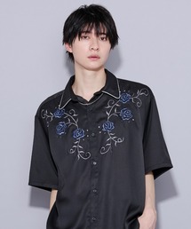 ローズ刺繍パイピングシャツ