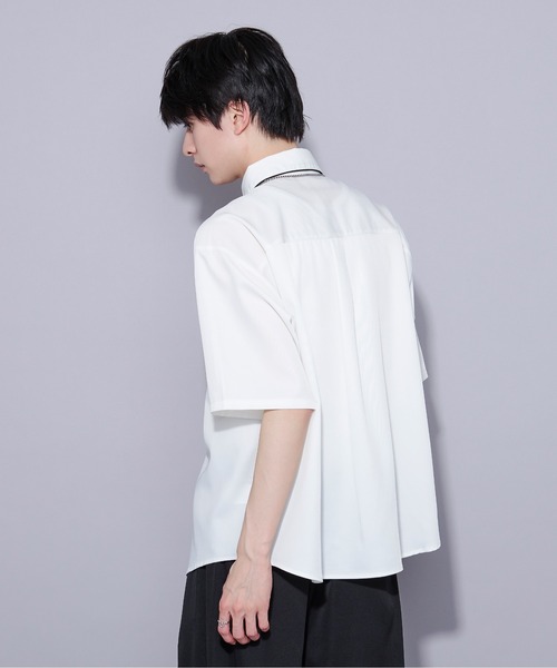 ローヘン　LOHEN アイレットシャツ　EYELET SHIRT ホワイト ローズ刺繍パイピングシャツ（シャツ/ブラウス）｜Ellno Loset（エルノ