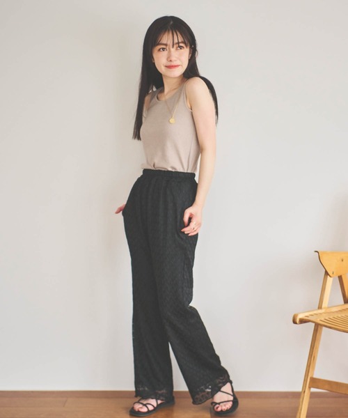 mil(ミル)の「【150㎝前後の小柄さんサイズ】リーフ柄レースセミフレアパンツ【全ゴム・楽ちん】(その他パンツ・レディース・ブラウン/ブラック/スモークピンク・XS/S/M)」の14枚目の写真