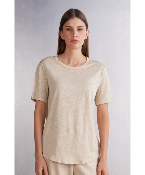 Intimissimi(インティミッシミ)の「リネン ショートスリーブ ニット(Tシャツ/カットソー・レディース・サンドベージュ/インディゴブルー/スカイブルー/ホワイト・M/S/L)」の5枚目の写真