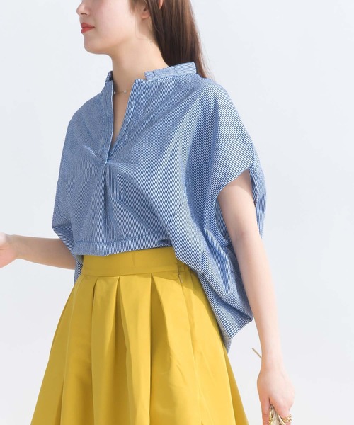 PICCIN（ピッチン）の「【WEB限定】ストライプシアサッカースキッパーブラウス（シャツ/ブラウス・レディース・イエロー系その他/ブルー系その他/グリーン系その他・M）」の3枚目の写真