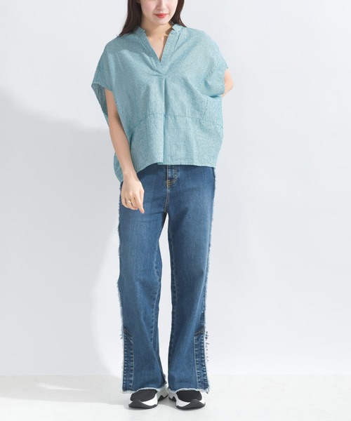 PICCIN（ピッチン）の「【WEB限定】ストライプシアサッカースキッパーブラウス（シャツ/ブラウス・レディース・イエロー系その他/ブルー系その他/グリーン系その他・M）」の9枚目の写真