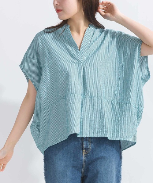 PICCIN（ピッチン）の「【WEB限定】ストライプシアサッカースキッパーブラウス（シャツ/ブラウス・レディース・イエロー系その他/ブルー系その他/グリーン系その他・M）」の5枚目の写真