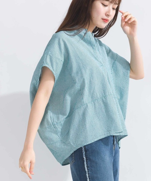 PICCIN（ピッチン）の「【WEB限定】ストライプシアサッカースキッパーブラウス（シャツ/ブラウス・レディース・イエロー系その他/ブルー系その他/グリーン系その他・M）」の6枚目の写真