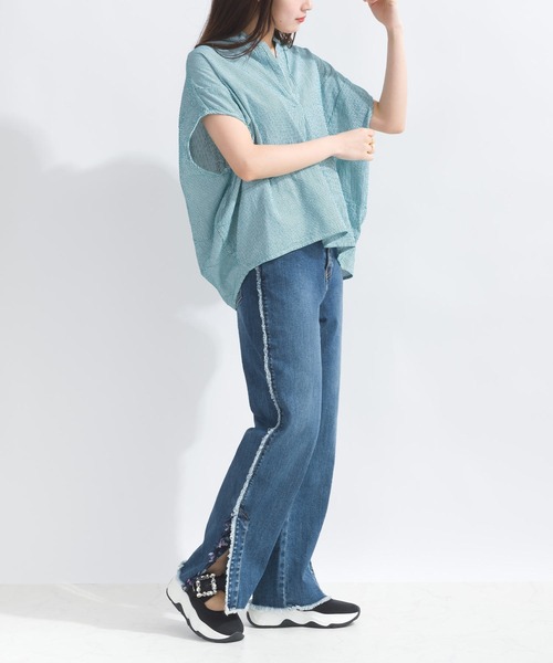 PICCIN（ピッチン）の「【WEB限定】ストライプシアサッカースキッパーブラウス（シャツ/ブラウス・レディース・イエロー系その他/ブルー系その他/グリーン系その他・M）」の10枚目の写真