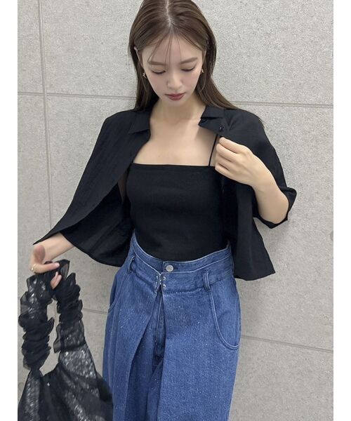 [ ] オープンバッククロップドTシャツ ★大人気★ セール】【WEB限定】バックオープンクロップドシャツ（シャツ