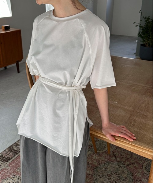 feepur（フェピュール）の「アシンメトリーウエストロープラグランTee（Tシャツ/カットソー・レディース・ピンク/ブラック/オフホワイト/杢グレー・MEDIUM）」の2枚目の写真