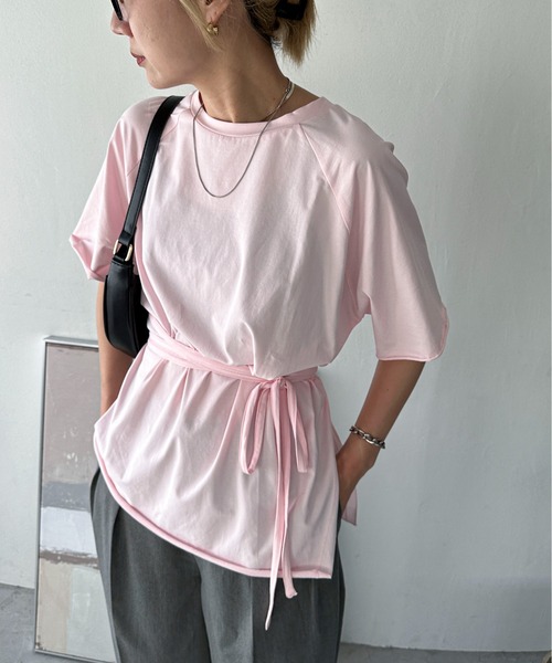 feepur（フェピュール）の「アシンメトリーウエストロープラグランTee（Tシャツ/カットソー・レディース・ピンク/ブラック/オフホワイト/杢グレー・MEDIUM）」の4枚目の写真