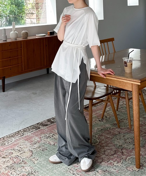 feepur（フェピュール）の「アシンメトリーウエストロープラグランTee（Tシャツ/カットソー・レディース・ピンク/ブラック/オフホワイト/杢グレー・MEDIUM）」の12枚目の写真