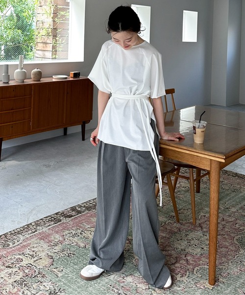 feepur（フェピュール）の「アシンメトリーウエストロープラグランTee（Tシャツ/カットソー・レディース・ピンク/ブラック/オフホワイト/杢グレー・MEDIUM）」の13枚目の写真