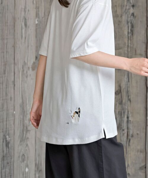 rps(アールピーエス)の「ポケットキャットワッフル切替T(Tシャツ/カットソー・レディース・チャコールグレー/ホワイト系その他2/オフホワイト/サックスブルー/ブルー・フリー)」の10枚目の写真