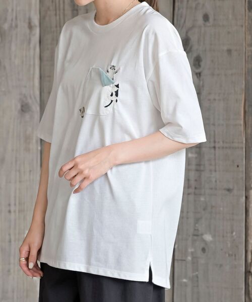 rps(アールピーエス)の「ポケットキャットワッフル切替T(Tシャツ/カットソー・レディース・チャコールグレー/ホワイト系その他2/オフホワイト/サックスブルー/ブルー・フリー)」の12枚目の写真