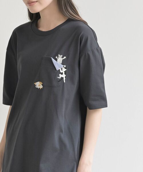 rps(アールピーエス)の「ポケットキャットワッフル切替T(Tシャツ/カットソー・レディース・チャコールグレー/ホワイト系その他2/オフホワイト/サックスブルー/ブルー・フリー)」の18枚目の写真