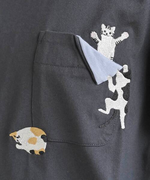 rps(アールピーエス)の「ポケットキャットワッフル切替T(Tシャツ/カットソー・レディース・チャコールグレー/ホワイト系その他2/オフホワイト/サックスブルー/ブルー・フリー)」の20枚目の写真
