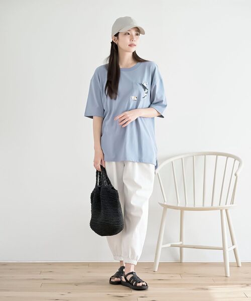 rps(アールピーエス)の「ポケットキャットワッフル切替T(Tシャツ/カットソー・レディース・チャコールグレー/ホワイト系その他2/オフホワイト/サックスブルー/ブルー・フリー)」の22枚目の写真