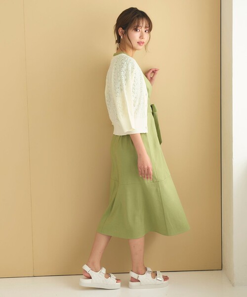Feroux(フェルゥ)の「透かし編み カーディガン(カーディガン/ボレロ・レディース・グリーン系/ホワイト系/ブラック系・F)」の9枚目の写真