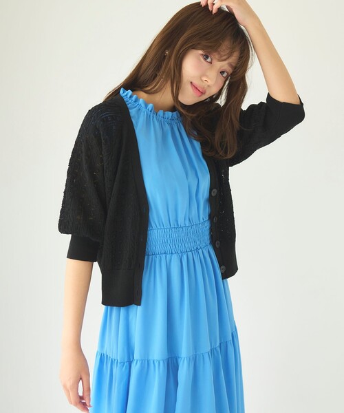 Feroux(フェルゥ)の「透かし編み カーディガン(カーディガン/ボレロ・レディース・グリーン系/ホワイト系/ブラック系・F)」の14枚目の写真