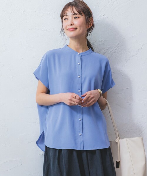 ITS'DEMO（イッツデモ）の「◆【冷感／通勤／手洗い可】タック袖ブラウス（シャツ/ブラウス・レディース・ピンク/ネイビー/ブラック系/ライトブルー/ホワイト系3・00）」の4枚目の写真