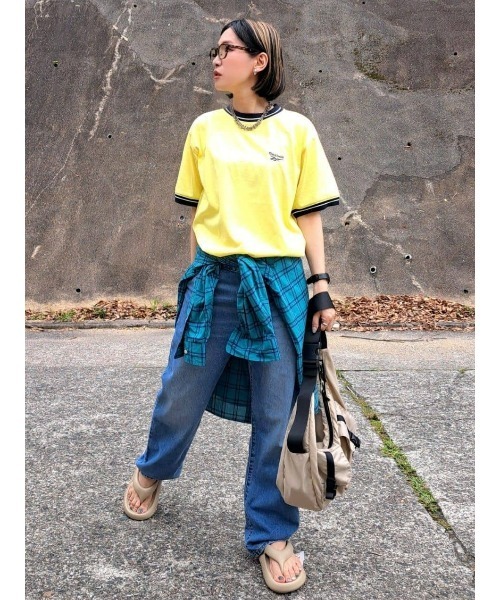 Right-on（ライトオン）の「Reebok(リーボック)ラインリブTシャツ（Tシャツ/カットソー・レディース・イエロー/ホワイト・M/L/XL）」の16枚目の写真