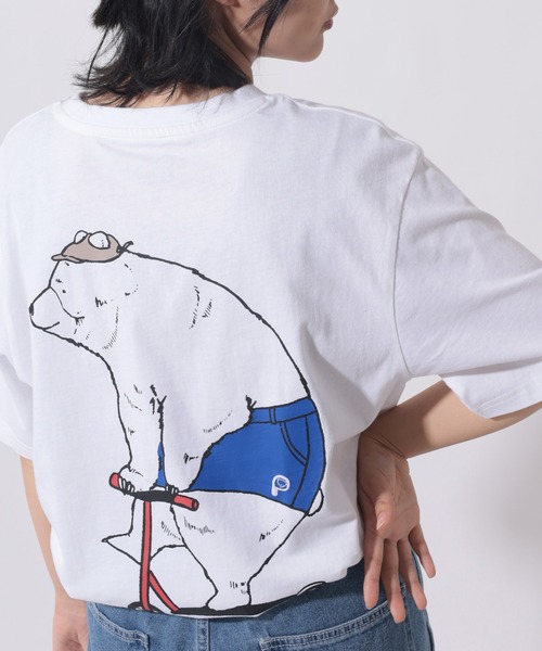 PEN FIELD(ペンフィールド)の「【PENFIELD/ペンフィールド】キックボードベアー グラフィック BIGプリントデザイン 半袖Tシャツ/ アニマルT(Tシャツ/カットソー・レディース・ブラック/ホワイト/ミント/オフホワイト/ブラック系その他・M/L/XL)」の1枚目の写真