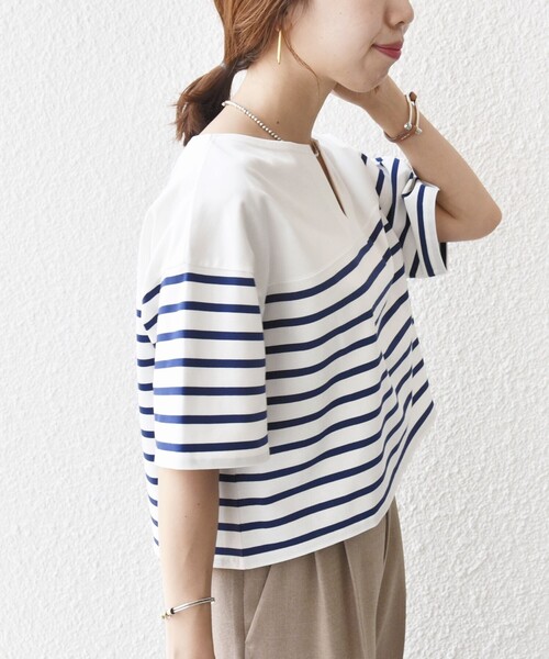 SHIPS(シップス)の「〈手洗い可能〉オーガニック 綿 ボーダー ショート スリーブ(Tシャツ/カットソー・レディース・ブルー/ネイビー/ラベンダー・ONE SIZE)」の18枚目の写真