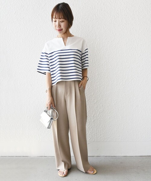 SHIPS(シップス)の「〈手洗い可能〉オーガニック 綿 ボーダー ショート スリーブ(Tシャツ/カットソー・レディース・ブルー/ネイビー/ラベンダー・ONE SIZE)」の17枚目の写真