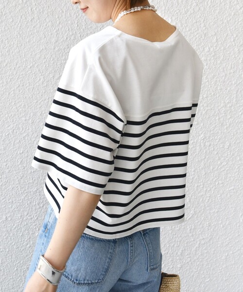SHIPS(シップス)の「〈手洗い可能〉オーガニック 綿 ボーダー ショート スリーブ(Tシャツ/カットソー・レディース・ブルー/ネイビー/ラベンダー・ONE SIZE)」の14枚目の写真