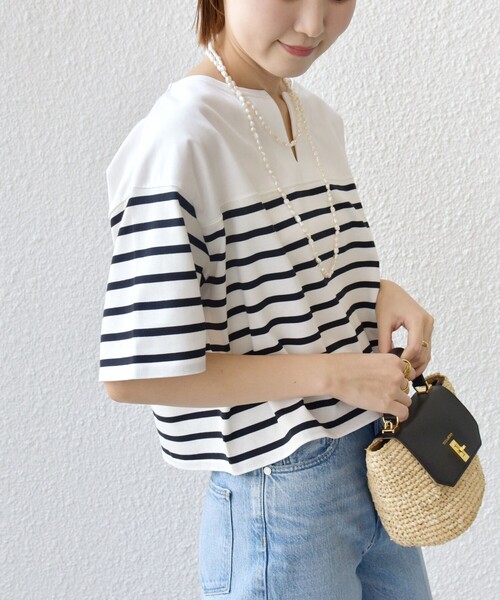 SHIPS(シップス)の「〈手洗い可能〉オーガニック 綿 ボーダー ショート スリーブ(Tシャツ/カットソー・レディース・ブルー/ネイビー/ラベンダー・ONE SIZE)」の13枚目の写真