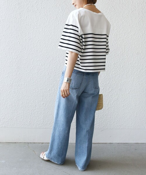 SHIPS(シップス)の「〈手洗い可能〉オーガニック 綿 ボーダー ショート スリーブ(Tシャツ/カットソー・レディース・ブルー/ネイビー/ラベンダー・ONE SIZE)」の9枚目の写真