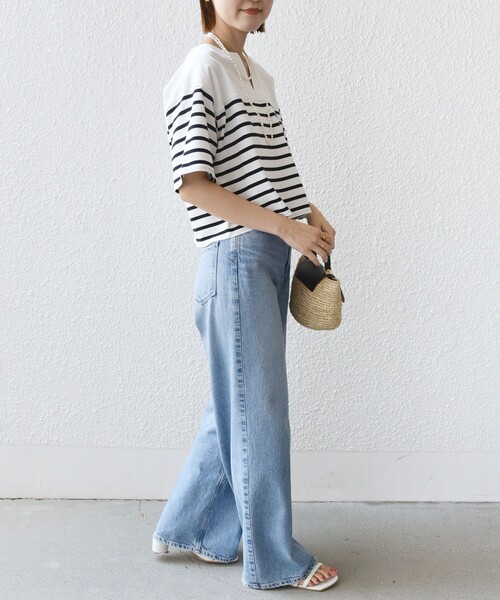 SHIPS(シップス)の「〈手洗い可能〉オーガニック 綿 ボーダー ショート スリーブ(Tシャツ/カットソー・レディース・ブルー/ネイビー/ラベンダー・ONE SIZE)」の8枚目の写真