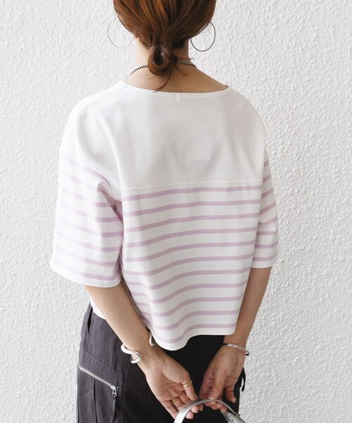 SHIPS(シップス)の「〈手洗い可能〉オーガニック 綿 ボーダー ショート スリーブ(Tシャツ/カットソー・レディース・ブルー/ネイビー/ラベンダー・ONE SIZE)」の4枚目の写真