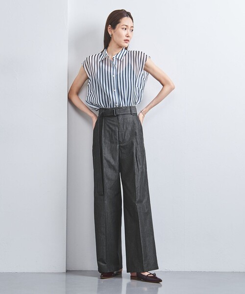 unitedarrows ダンガリータックベルトワイドパンツ　ネイビー　36 UNITED ARROWS（ユナイテッドアローズ）の「ダンガリー タック