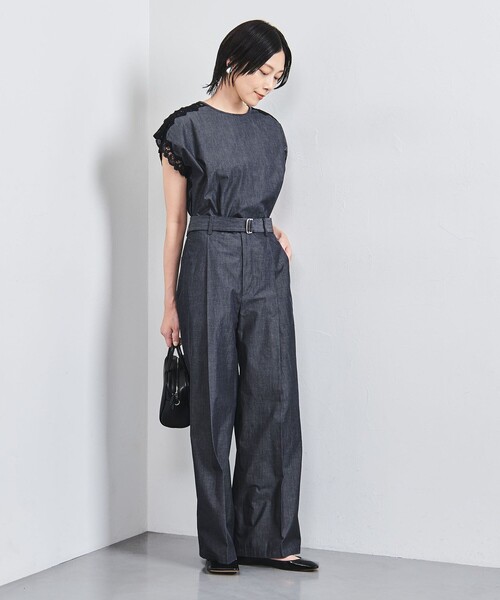 UNITED ARROWS（ユナイテッドアローズ）の「ダンガリー タック ベルト ワイドパンツ（その他パンツ・レディース・ネイビー/ブラック・38/36）」の6枚目の写真