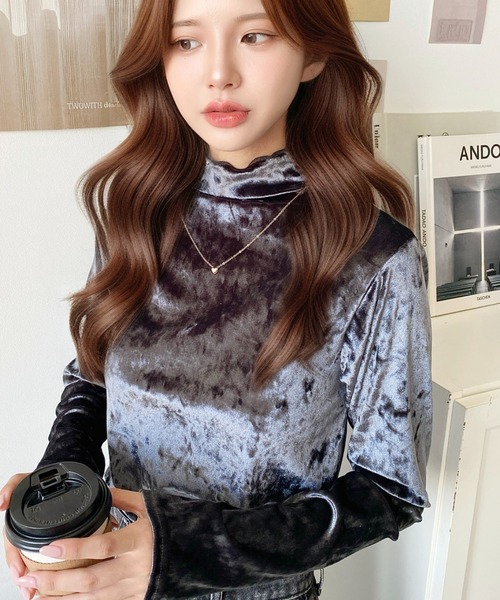 セール】クラッシュベロアハイネックメローカットソー（Tシャツ