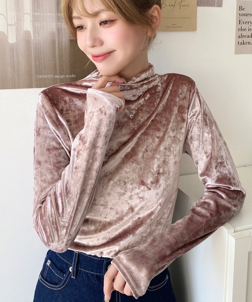 セール】クラッシュベロアハイネックメローカットソー（Tシャツ