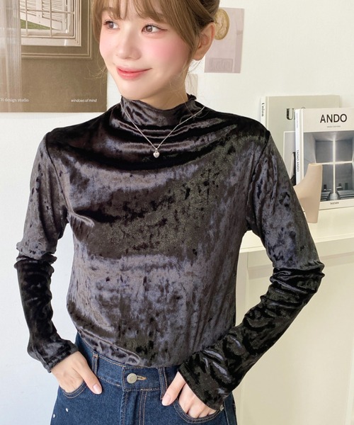 セール】クラッシュベロアハイネックメローカットソー（Tシャツ