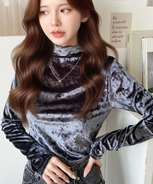 セール】クラッシュベロアハイネックメローカットソー（Tシャツ