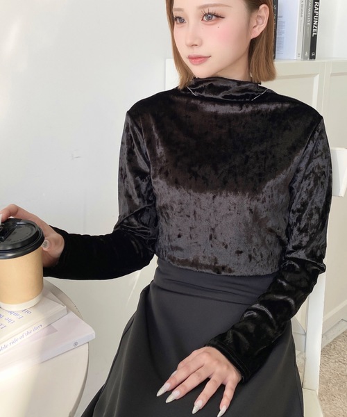 セール】クラッシュベロアハイネックメローカットソー（Tシャツ