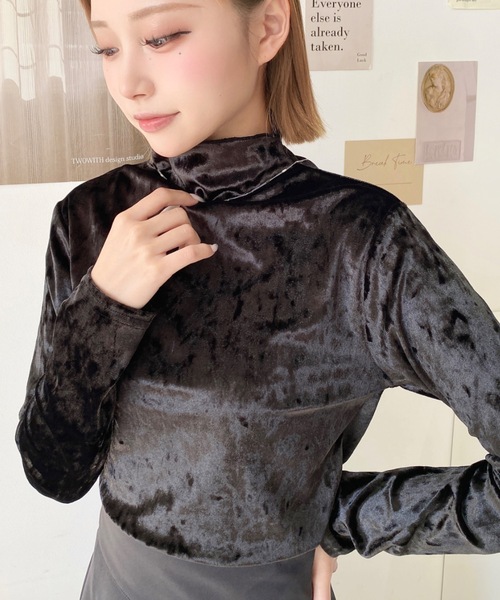 セール】クラッシュベロアハイネックメローカットソー（Tシャツ