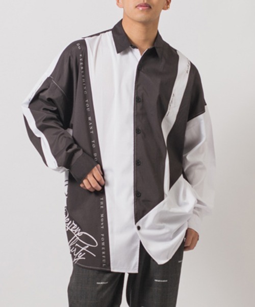 【RE730】ビッグシルエットシャツ / バイカラー モノトーンテープ（シャツ/ブラウス）｜RE730（アールイーセブンサーティー）