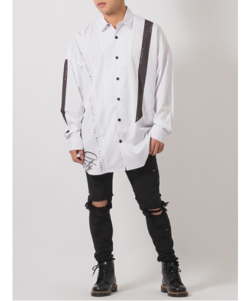 【RE730】ビッグシルエットシャツ / バイカラー モノトーンテープ（シャツ/ブラウス）｜RE730（アールイーセブンサーティー）