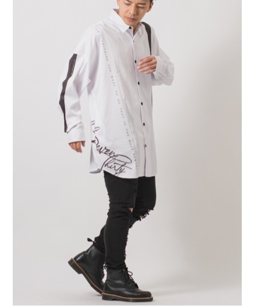 【RE730】ビッグシルエットシャツ / バイカラー モノトーンテープ（シャツ/ブラウス）｜RE730（アールイーセブンサーティー）