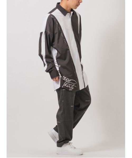 【RE730】ビッグシルエットシャツ / バイカラー モノトーンテープ（シャツ/ブラウス）｜RE730（アールイーセブンサーティー）