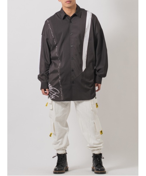 【RE730】ビッグシルエットシャツ / バイカラー モノトーンテープ（シャツ/ブラウス）｜RE730（アールイーセブンサーティー）