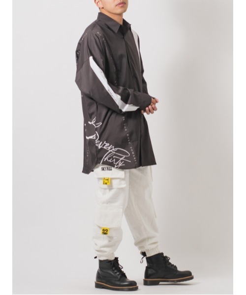 【RE730】ビッグシルエットシャツ / バイカラー モノトーンテープ（シャツ/ブラウス）｜RE730（アールイーセブンサーティー）