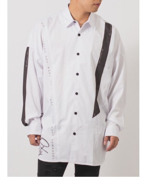 【RE730】ビッグシルエットシャツ / バイカラー モノトーンテープ（シャツ/ブラウス）｜RE730（アールイーセブンサーティー）