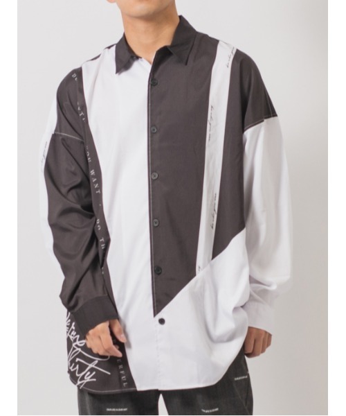 【RE730】ビッグシルエットシャツ / バイカラー モノトーンテープ（シャツ/ブラウス）｜RE730（アールイーセブンサーティー）