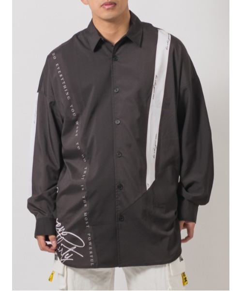 【RE730】ビッグシルエットシャツ / バイカラー モノトーンテープ（シャツ/ブラウス）｜RE730（アールイーセブンサーティー）